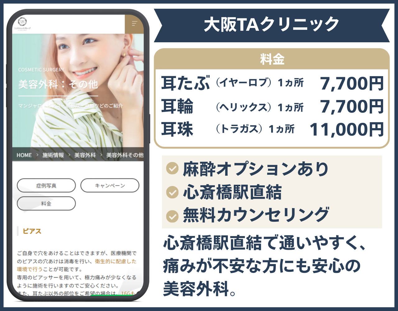 大阪TAクリニック：麻酔オプションあり