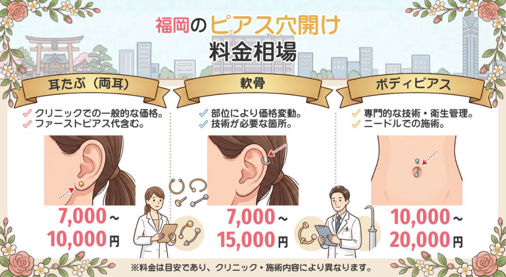 福岡のピアス穴あけの料金相場
